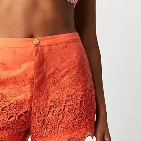 🖤 011 Free People Fp One Aimee Shorts Embroidered Button Pappya Size Medium