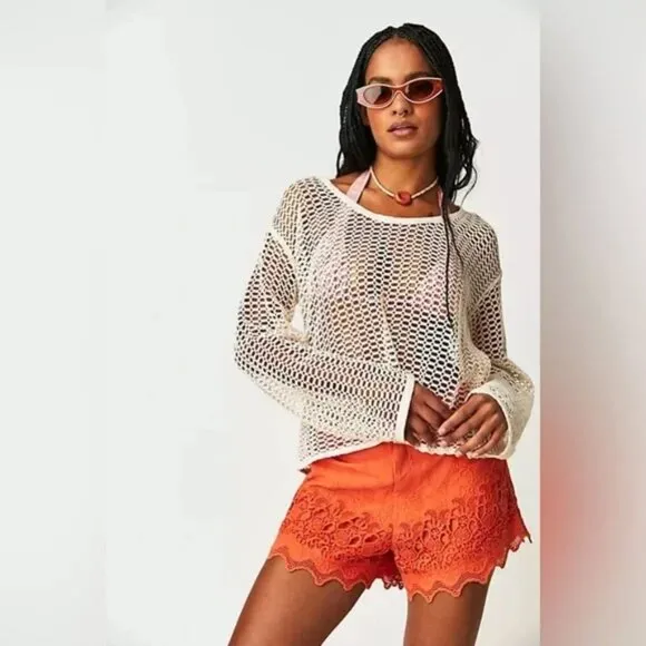 🖤 011 Free People Fp One Aimee Shorts Embroidered Button Pappya Size Medium