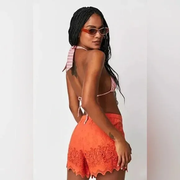 🖤 011 Free People Fp One Aimee Shorts Embroidered Button Pappya Size Medium