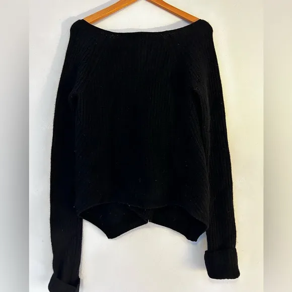 🖤 LA FÉE VERTE Cashmere Zipper Patch Pocket Asymmetrical Sweater XS VGUC Black