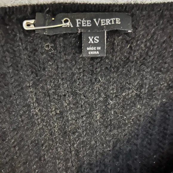 🖤 LA FÉE VERTE Cashmere Zipper Patch Pocket Asymmetrical Sweater XS VGUC Black