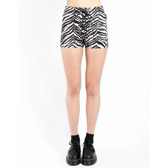 🆕️🆑 Tripp NYC Zebra Print High Waisted Corset Lace-Up Cotton Booty Shorts 29/9
