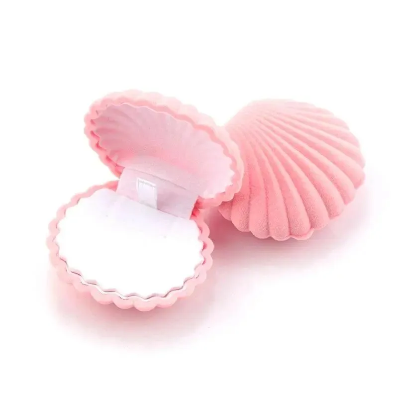 1 Piece Lovely Shell Shape Velvet Jewelry Box Wedding Engagement Ring Box for Earrings Necklace Bracelet Display Gift Box Holder