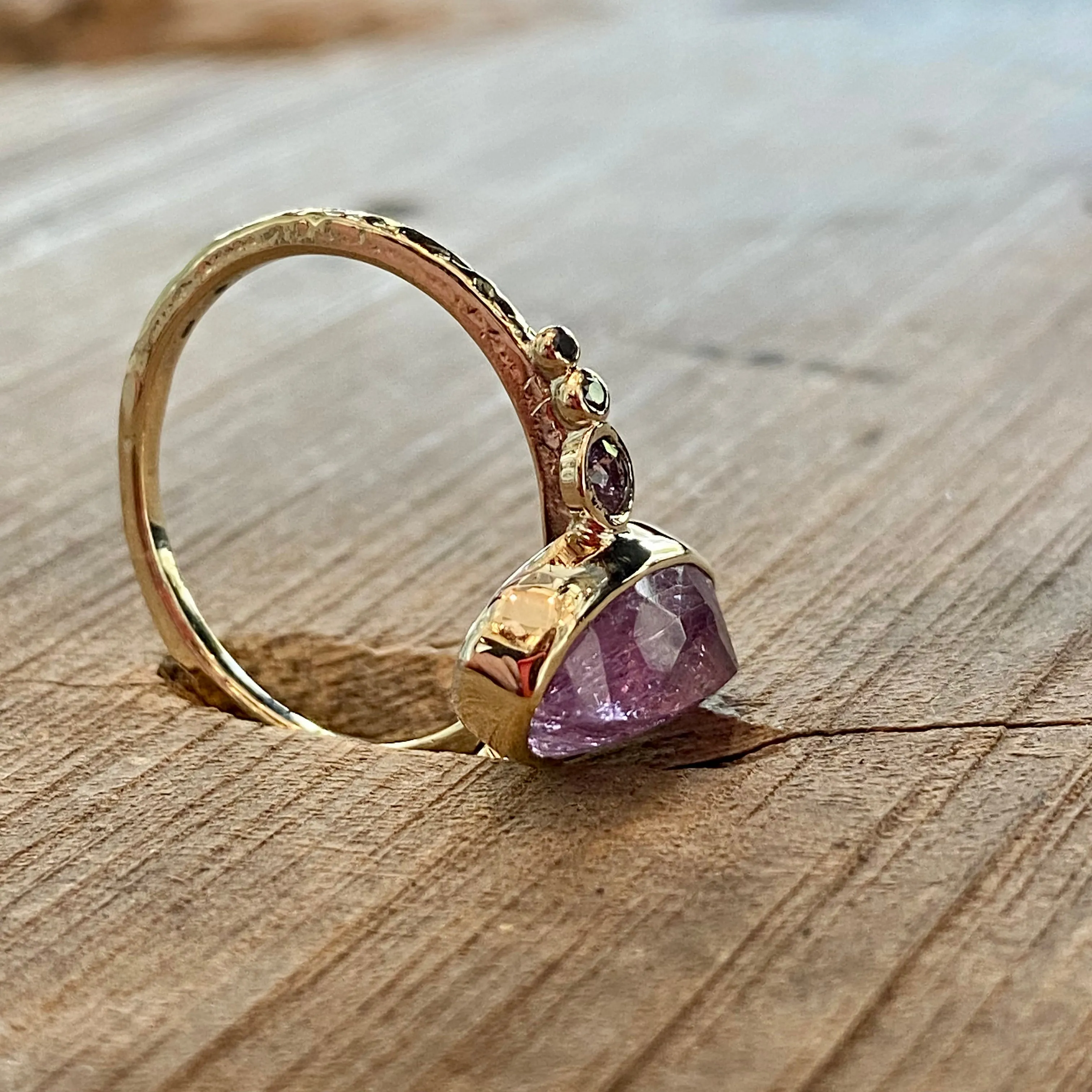14k Imperial Topaz Ring With Pink Sapphires & Black Diamonds