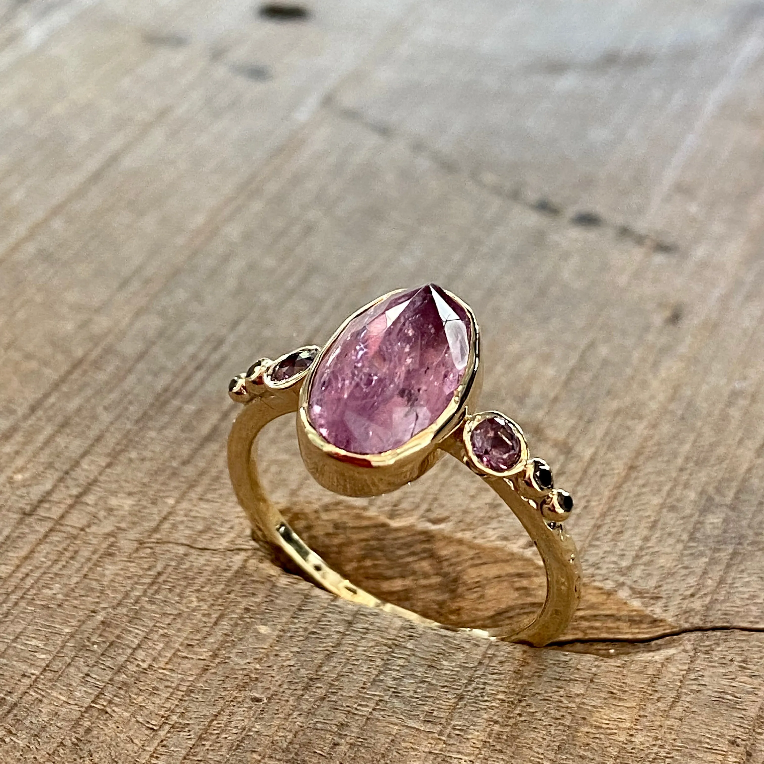 14k Imperial Topaz Ring With Pink Sapphires & Black Diamonds