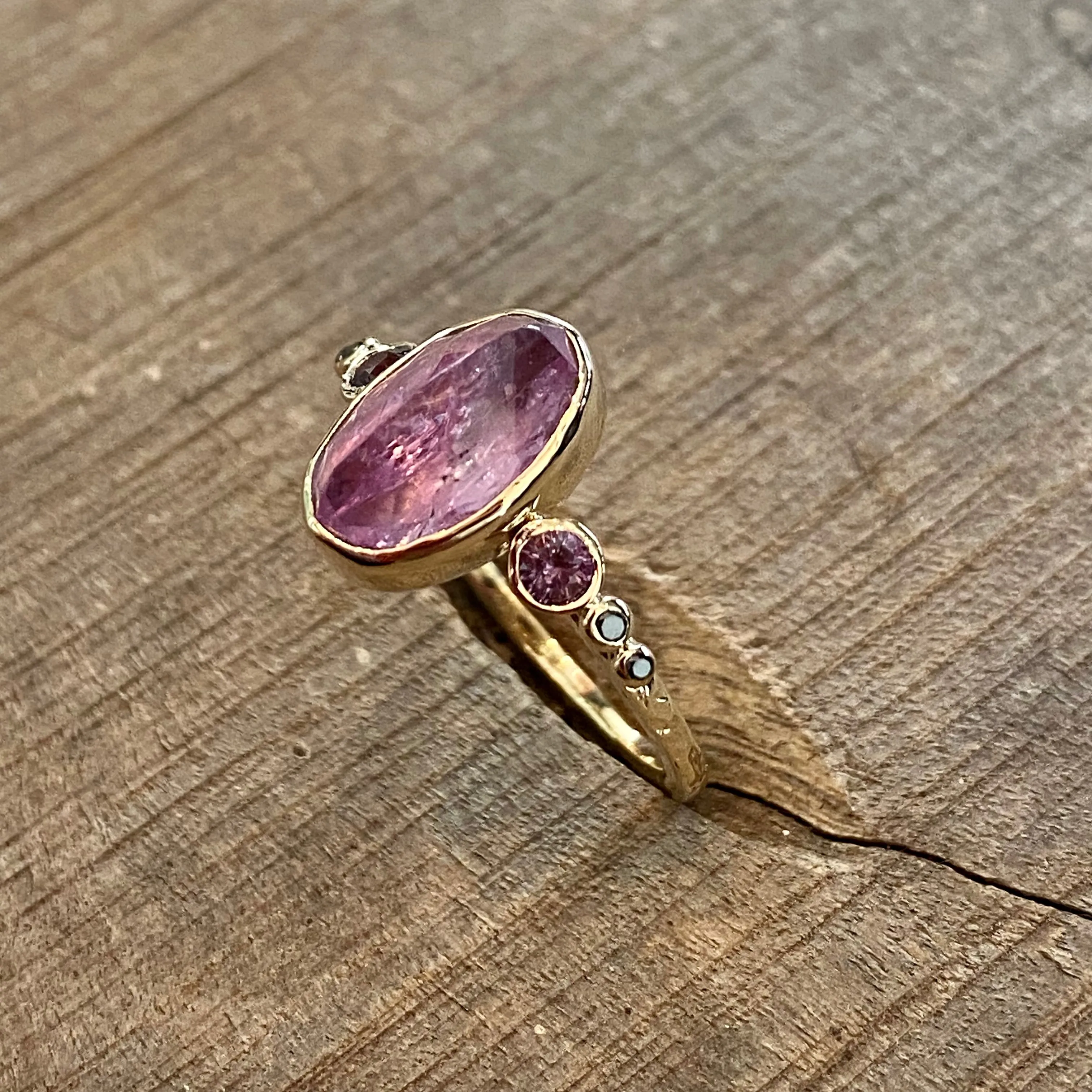 14k Imperial Topaz Ring With Pink Sapphires & Black Diamonds