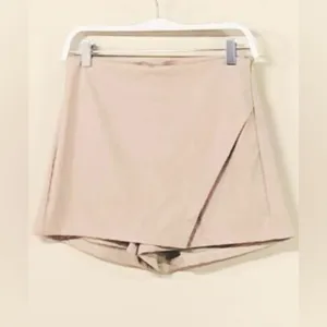 (16332-BGE) PU SKORT SHORTS WITH OVERLAPPING ASYMMETRICAL PANEL