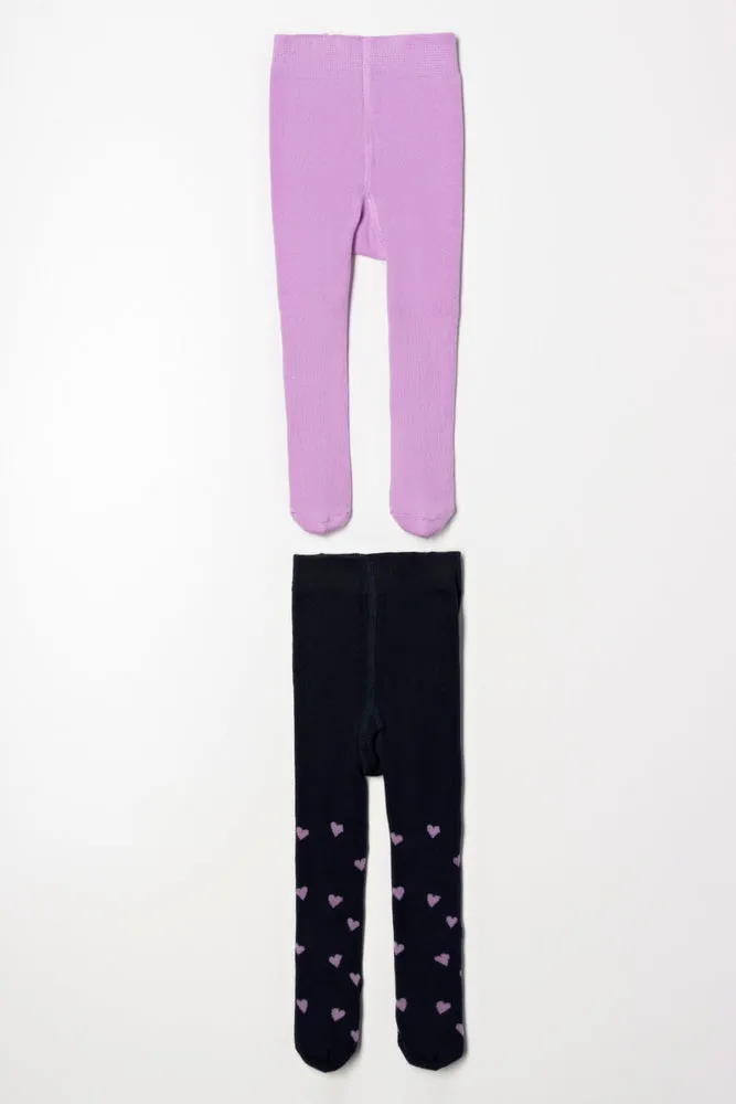 2 Pack Spot Tights Navy & Lilac