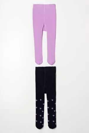 2 Pack Spot Tights Navy & Lilac