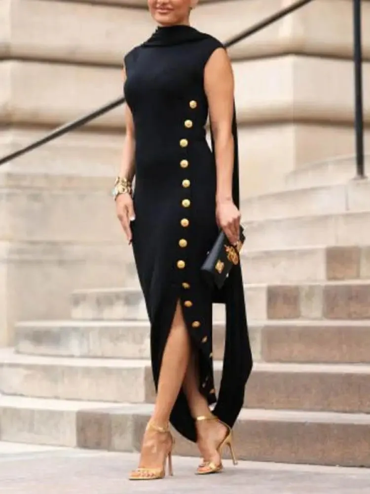 2025 New Buttoned Shawl Collar Evening Dresses