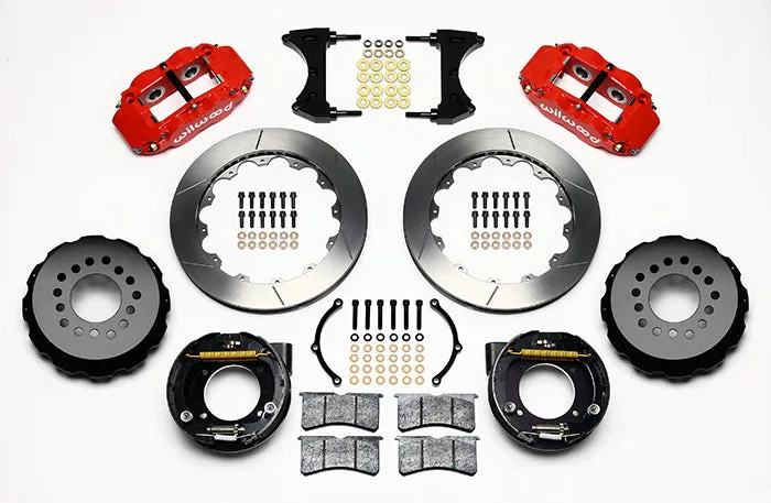 63-70 CHEVY C10 FULL DISC BRAKE KIT & RIDETECH SPINDLES,14"/13" ROTORS,RED CALIP