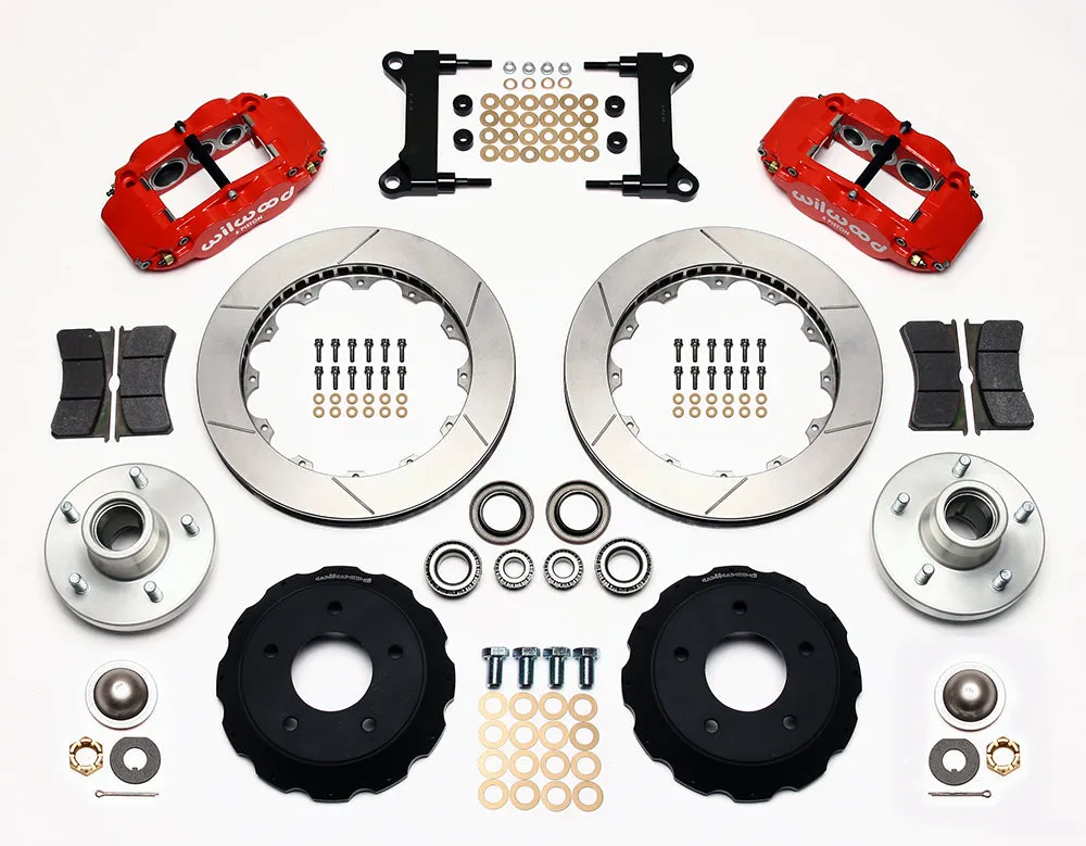 63-70 CHEVY C10 FULL DISC BRAKE KIT & RIDETECH SPINDLES,14"/13" ROTORS,RED CALIP