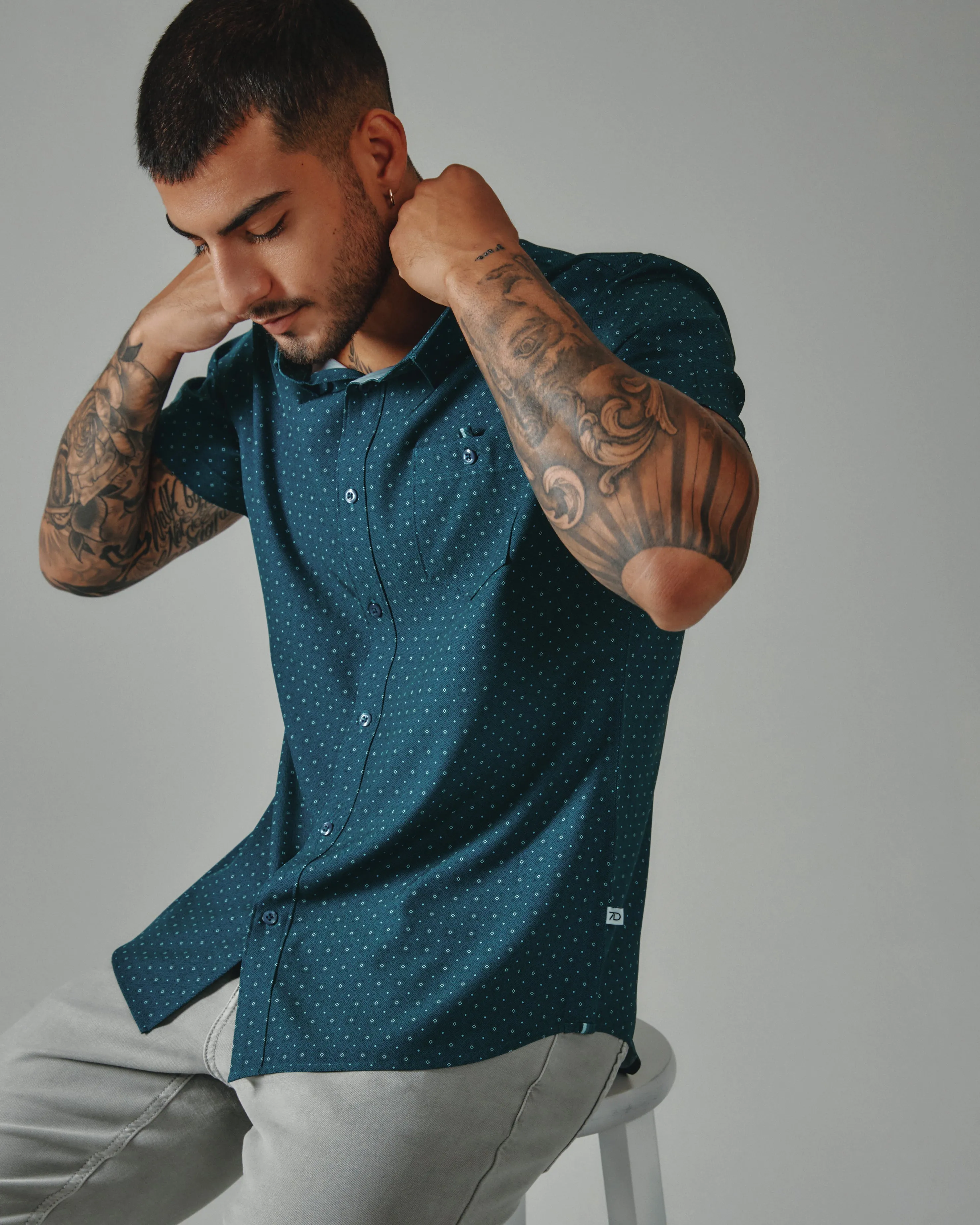 7 Diamonds Prescott 4-Way Stretch Print Pattern SS Shirt