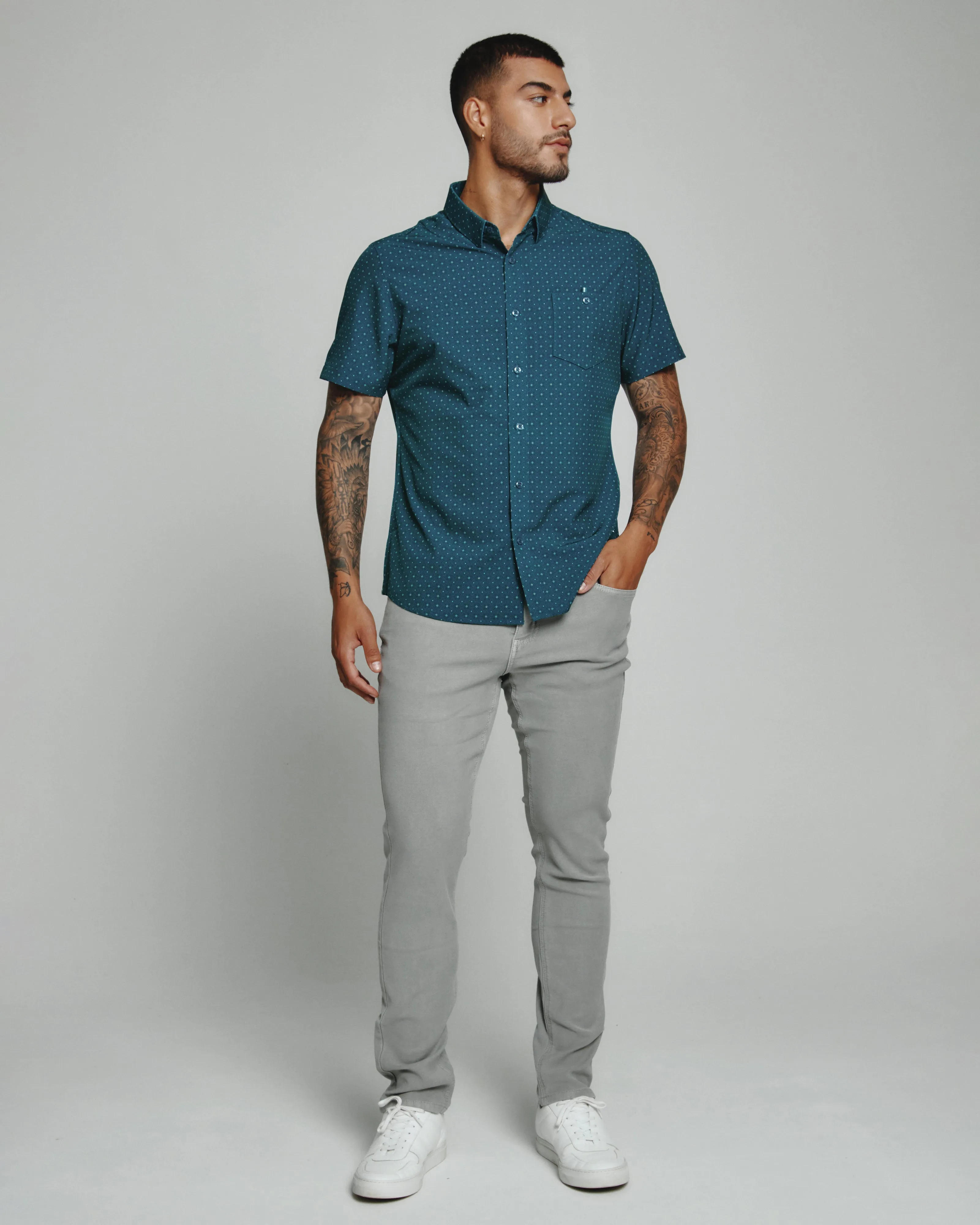 7 Diamonds Prescott 4-Way Stretch Print Pattern SS Shirt