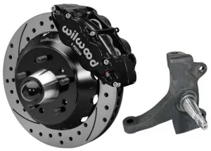 73-87 CHEVY C10 FRONT DISC BRAKE KIT & RIDETECH SPINDLES,14" DRILLED,BLACK CALIP