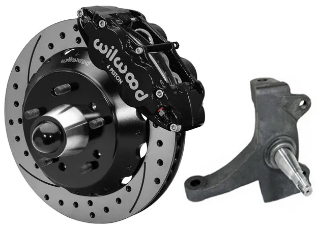 73-87 CHEVY C10 FRONT DISC BRAKE KIT & RIDETECH SPINDLES,14" DRILLED,BLACK CALIP