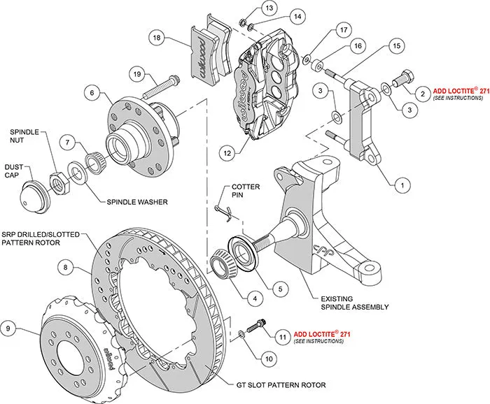 73-87 CHEVY C10 FRONT DISC BRAKE KIT & RIDETECH SPINDLES,14" DRILLED,BLACK CALIP