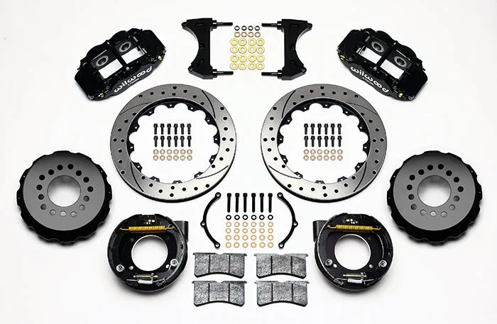 73-87 CHEVY C10 FULL DISC BRAKE KIT & RIDETECH SPINDLES,14"/13" DRILLED,BLACK