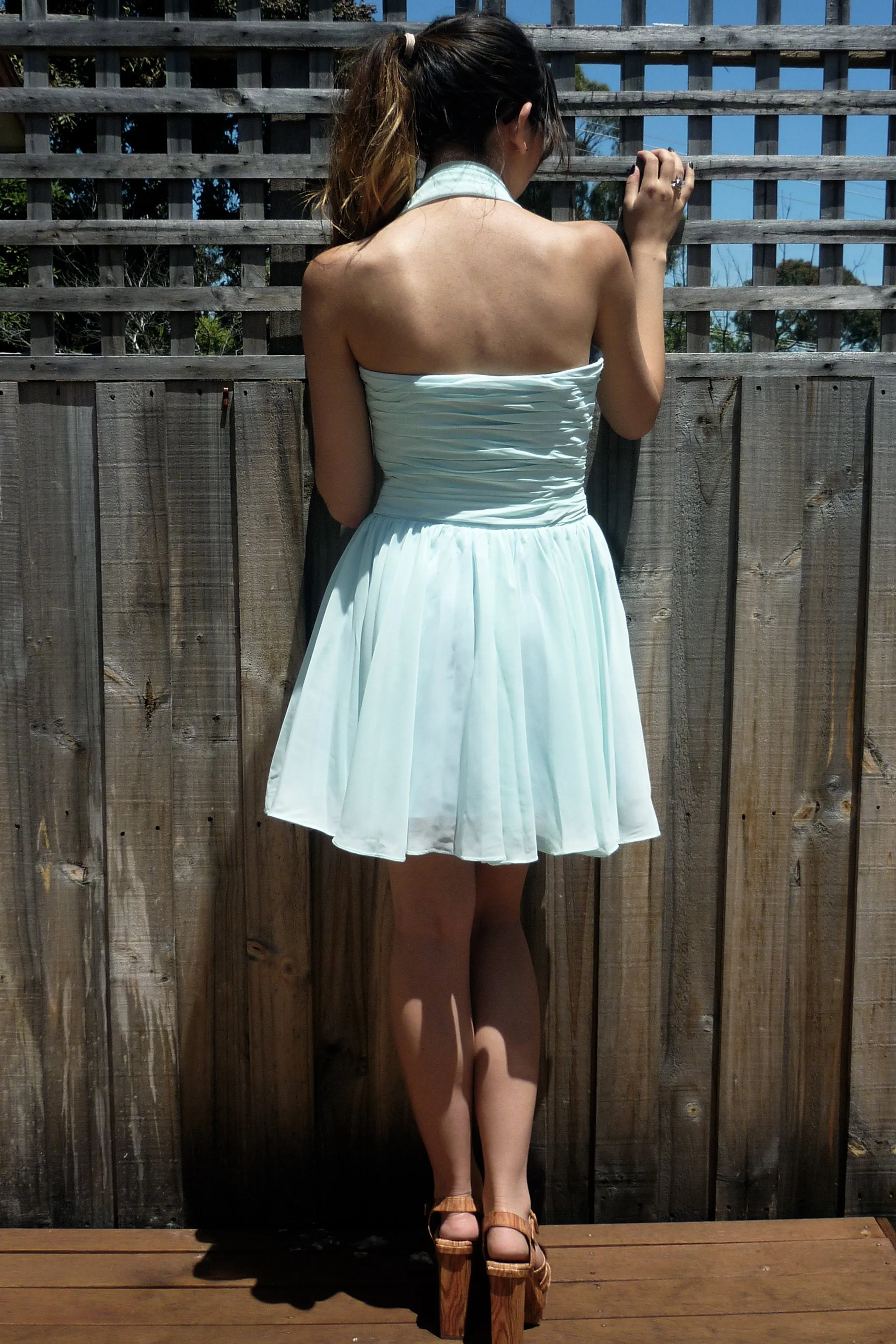 A-line Halt Sweetheart Knee Length Backless Chiffon Prom Dress