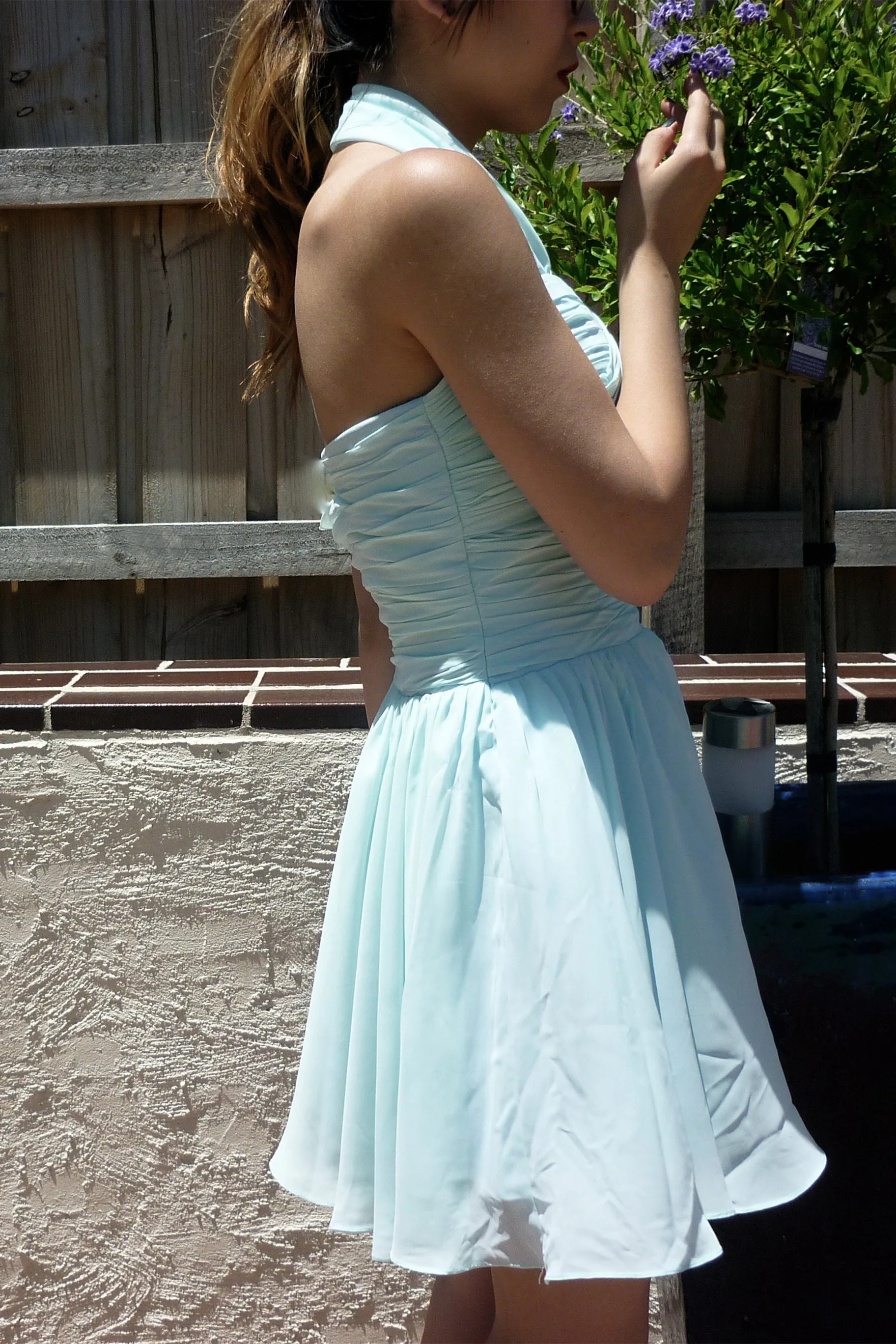 A-line Halt Sweetheart Knee Length Backless Chiffon Prom Dress