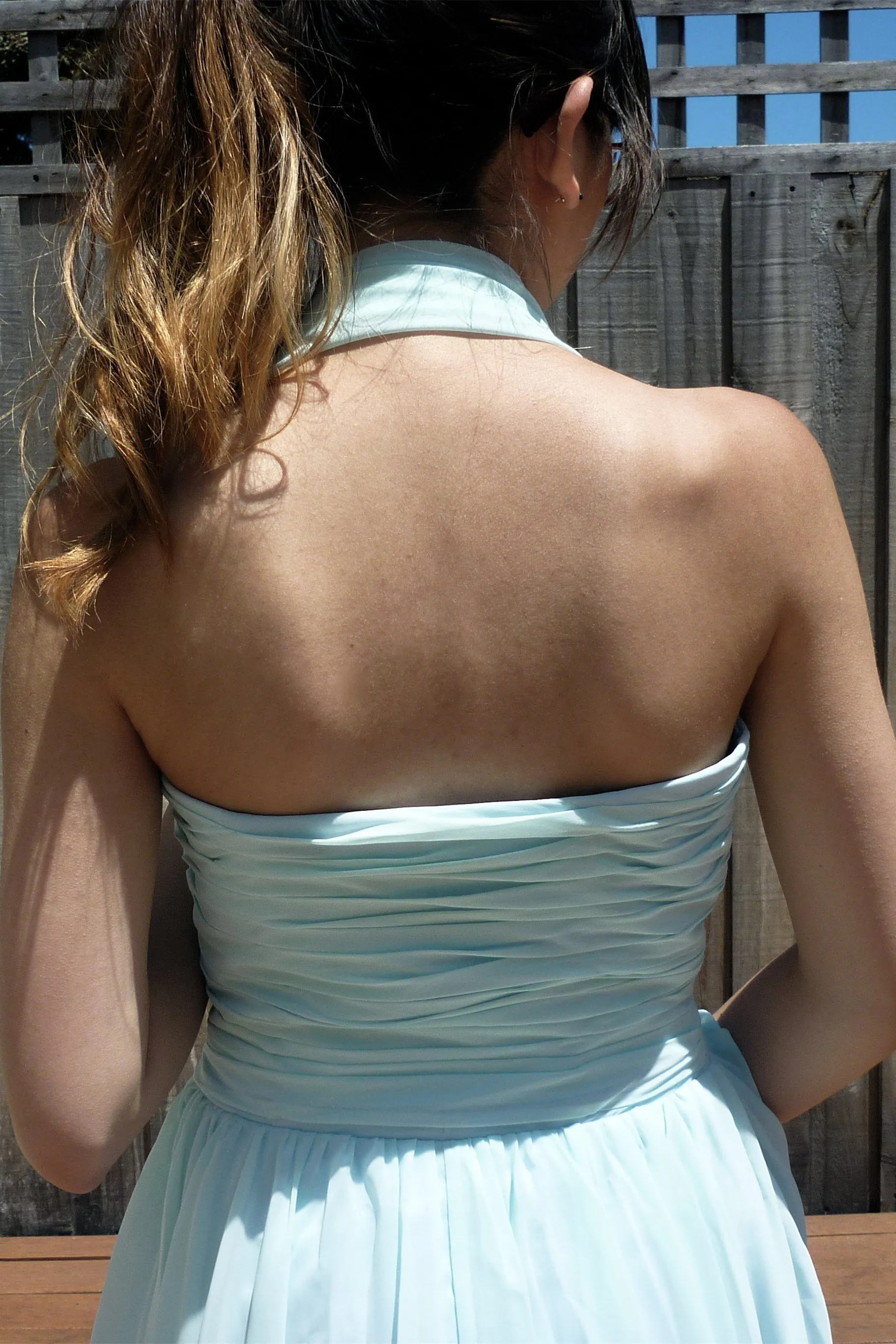 A-line Halt Sweetheart Knee Length Backless Chiffon Prom Dress
