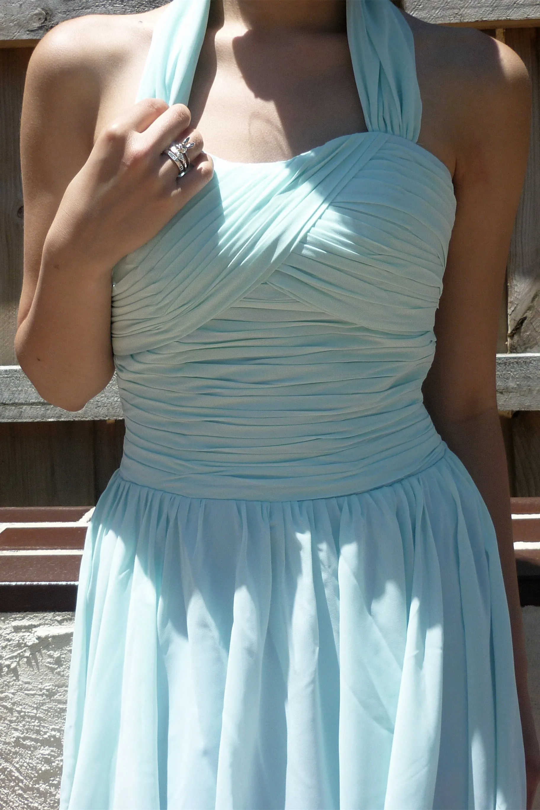 A-line Halt Sweetheart Knee Length Backless Chiffon Prom Dress