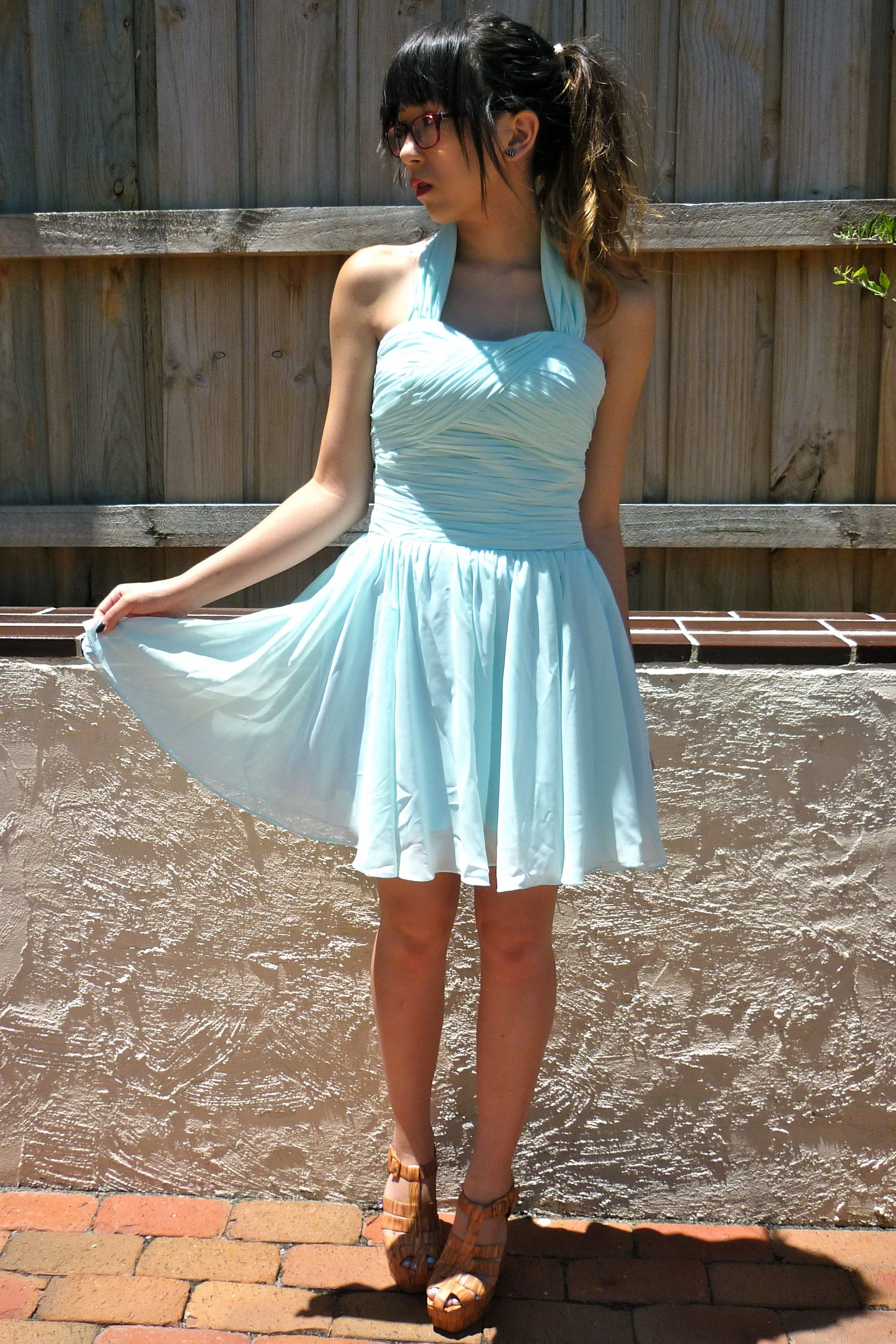 A-line Halt Sweetheart Knee Length Backless Chiffon Prom Dress