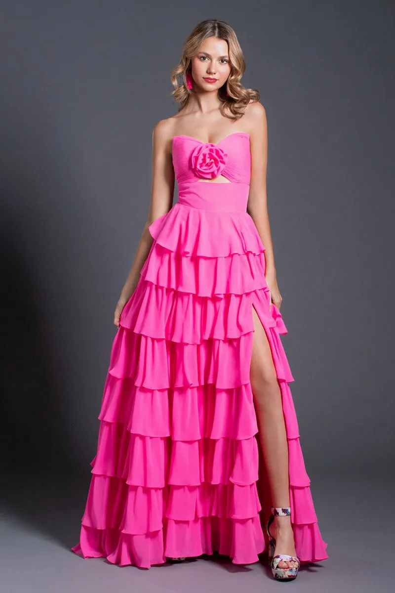 A-line Strapless V-Neck Layered Chiffon Sleeveless Formal Prom Dresses