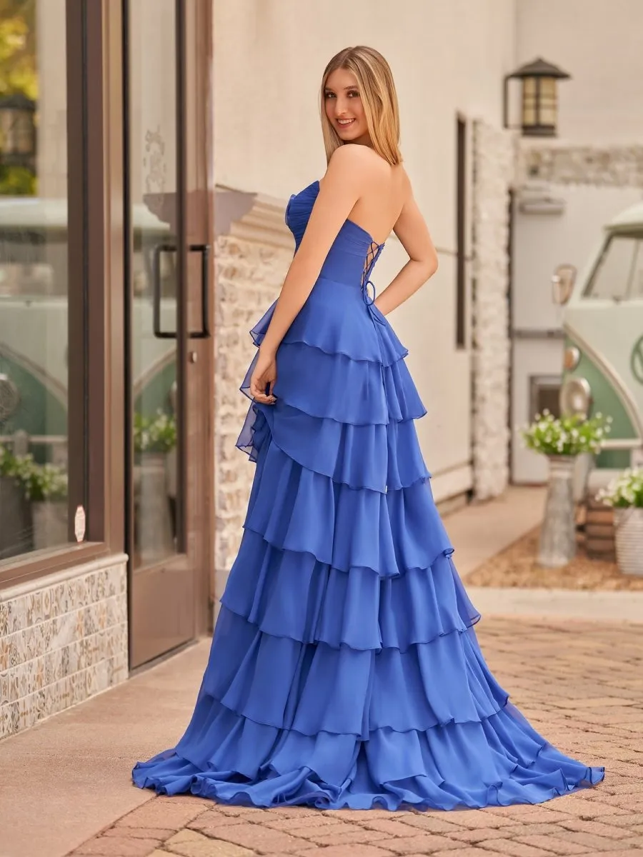 A-line Strapless V-Neck Layered Chiffon Sleeveless Formal Prom Dresses