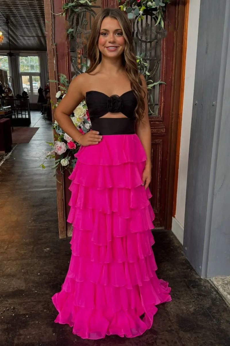 A-line Strapless V-Neck Layered Chiffon Sleeveless Formal Prom Dresses