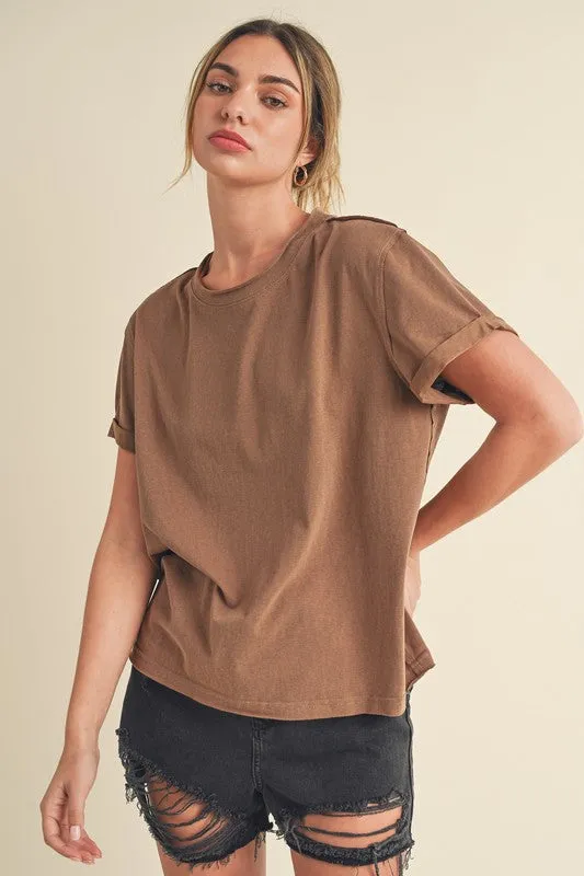 Aemi   Co Exposed Seam Round Neck Short Sleeve T-Shirt