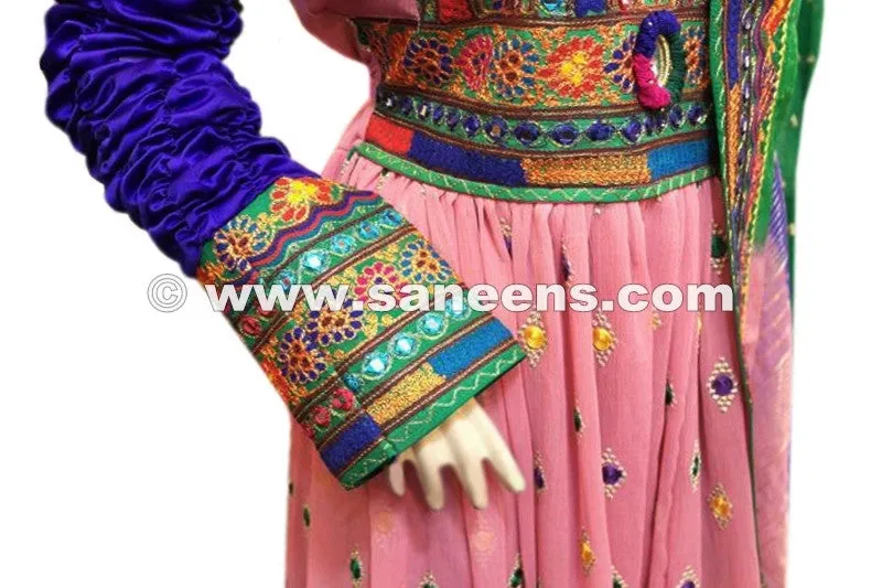 Afghan Long Gown In Light Pink Color