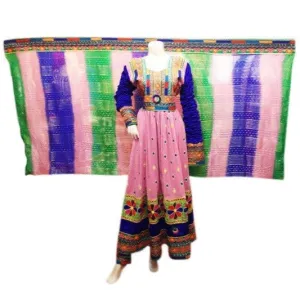 Afghan Long Gown In Light Pink Color