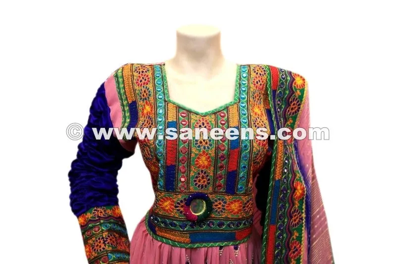 Afghan Long Gown In Light Pink Color