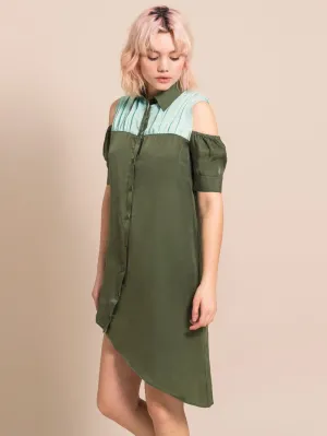 Airy Shirt Dress, Cupro, in Green & Light Blue