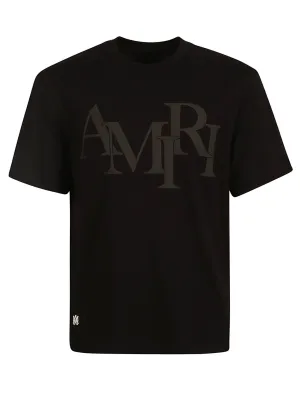 Amiri Black Staggered Logo Print T-Shirt in Black
