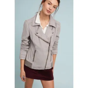 Anthropologie Marrakech Parkway Moto Jacket Grey Size Large Petite