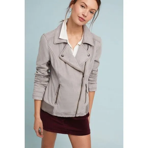 Anthropologie Marrakech Parkway Moto Jacket Grey Size Large Petite