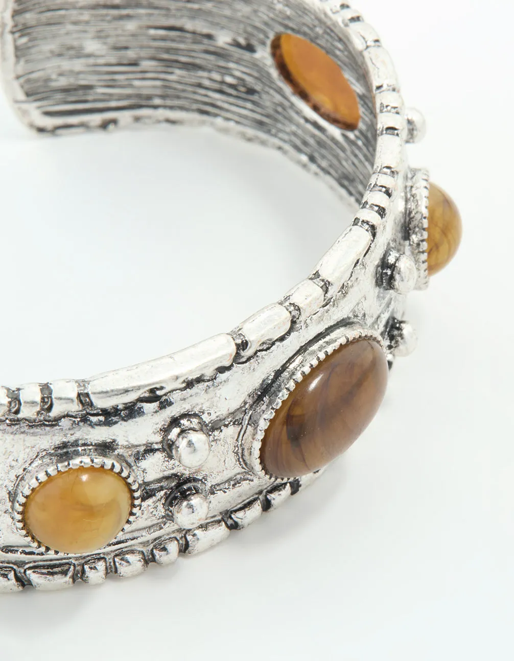 Antique Silver Rustic Stone Cuff Bangle
