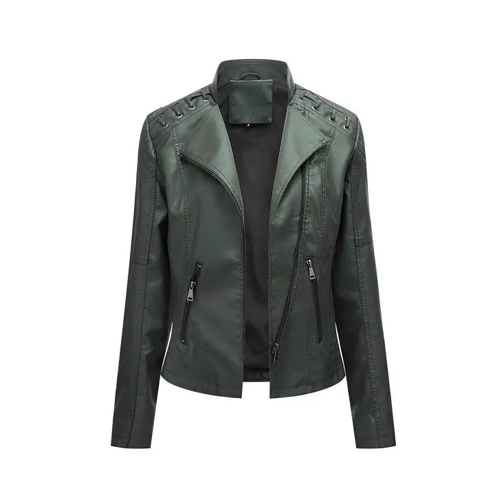Arline - pu leather jacket with zipper closure