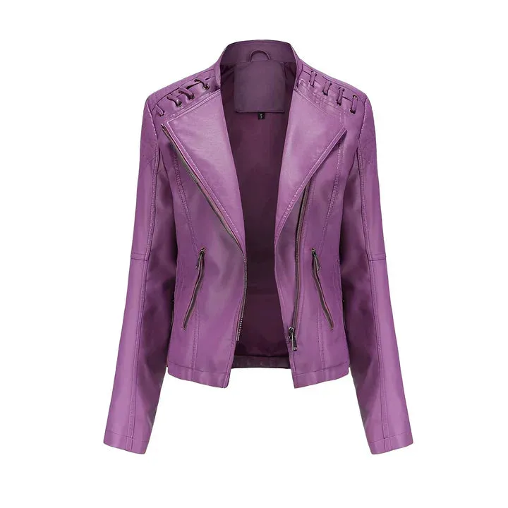 Arline - pu leather jacket with zipper closure
