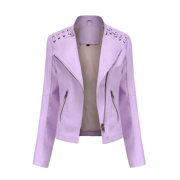 Arline - pu leather jacket with zipper closure