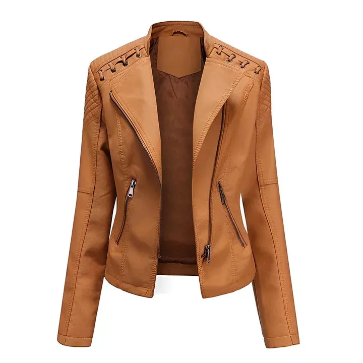 Arline - pu leather jacket with zipper closure