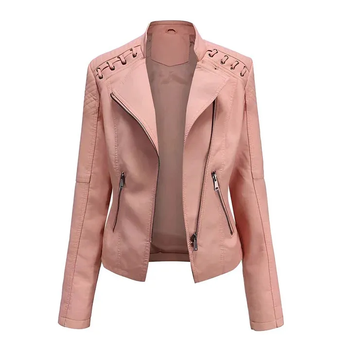 Arline - pu leather jacket with zipper closure