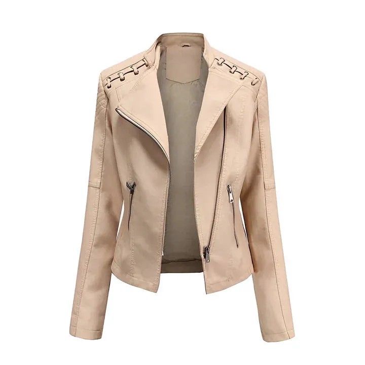 Arline - pu leather jacket with zipper closure