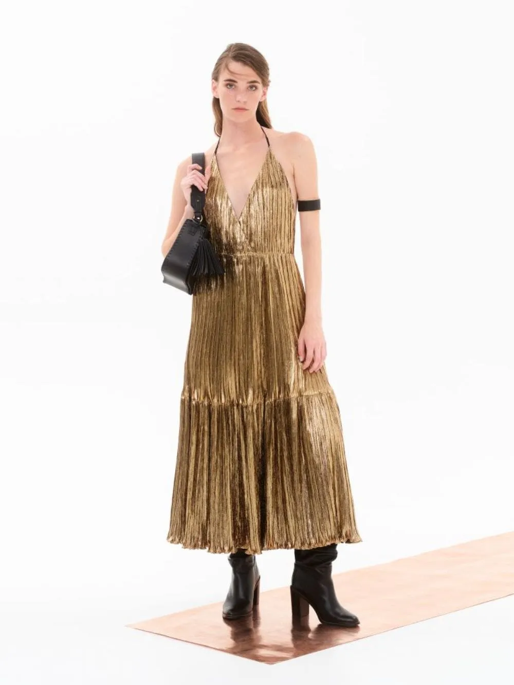 Astro Gilded Pleated Midi Dress