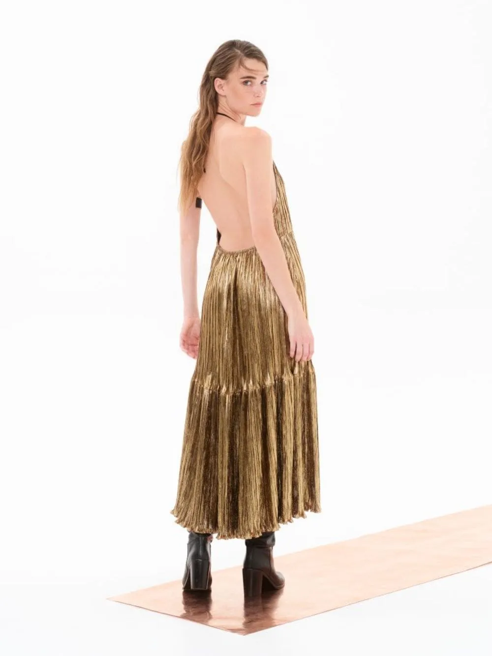 Astro Gilded Pleated Midi Dress