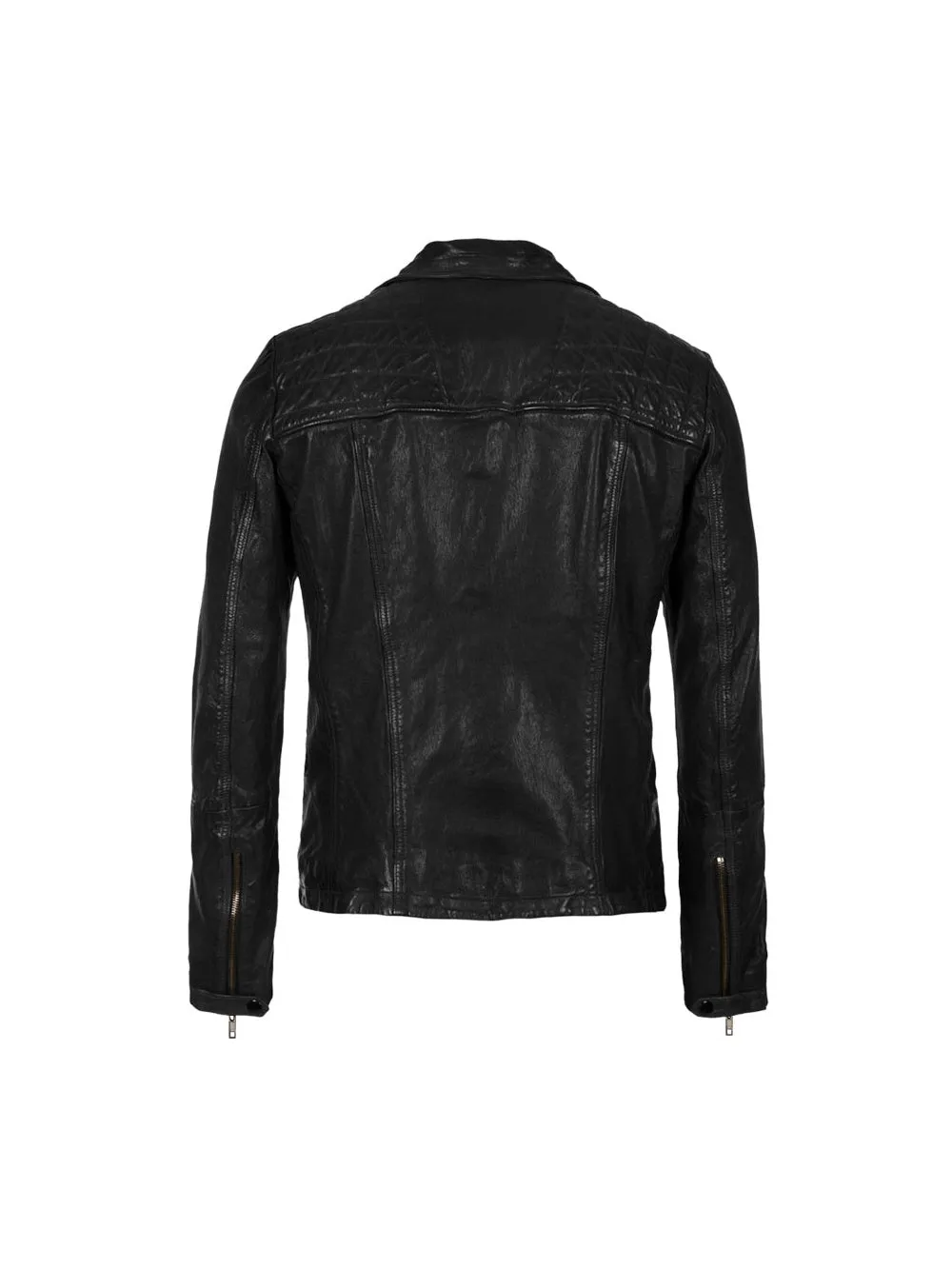 Asymmetric Fastening Genuine Leather Biker Jacket for Men