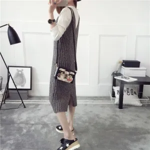 Autumn and Winter Long Sweater Dress Fashion Knitted Suspender Dress Casual Simple Female Suspender Dress