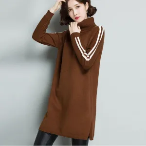 Autumn and Winter Turtleneck Thick Sweater Dress Mid-length Loose Large Size Base Skirt Fashion Simple Women's Sweater Dress